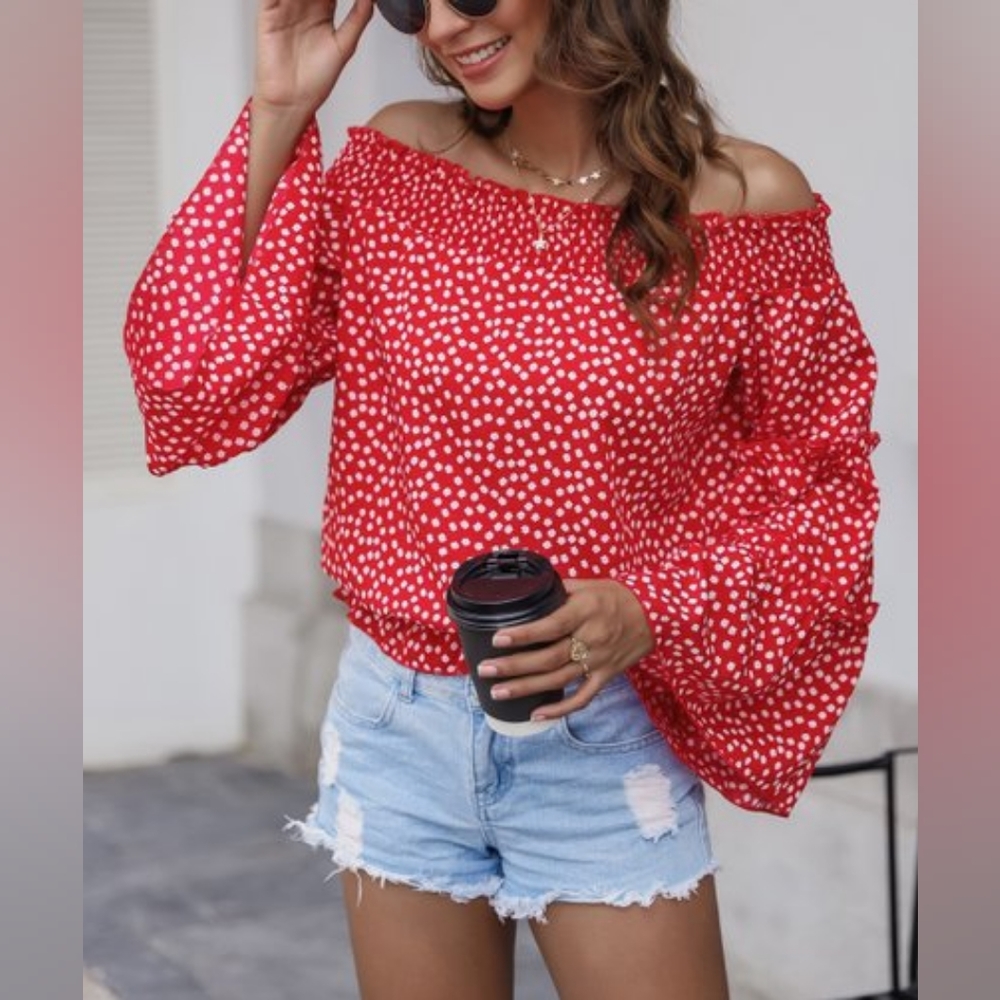 Bell sleeve off-shoulder top